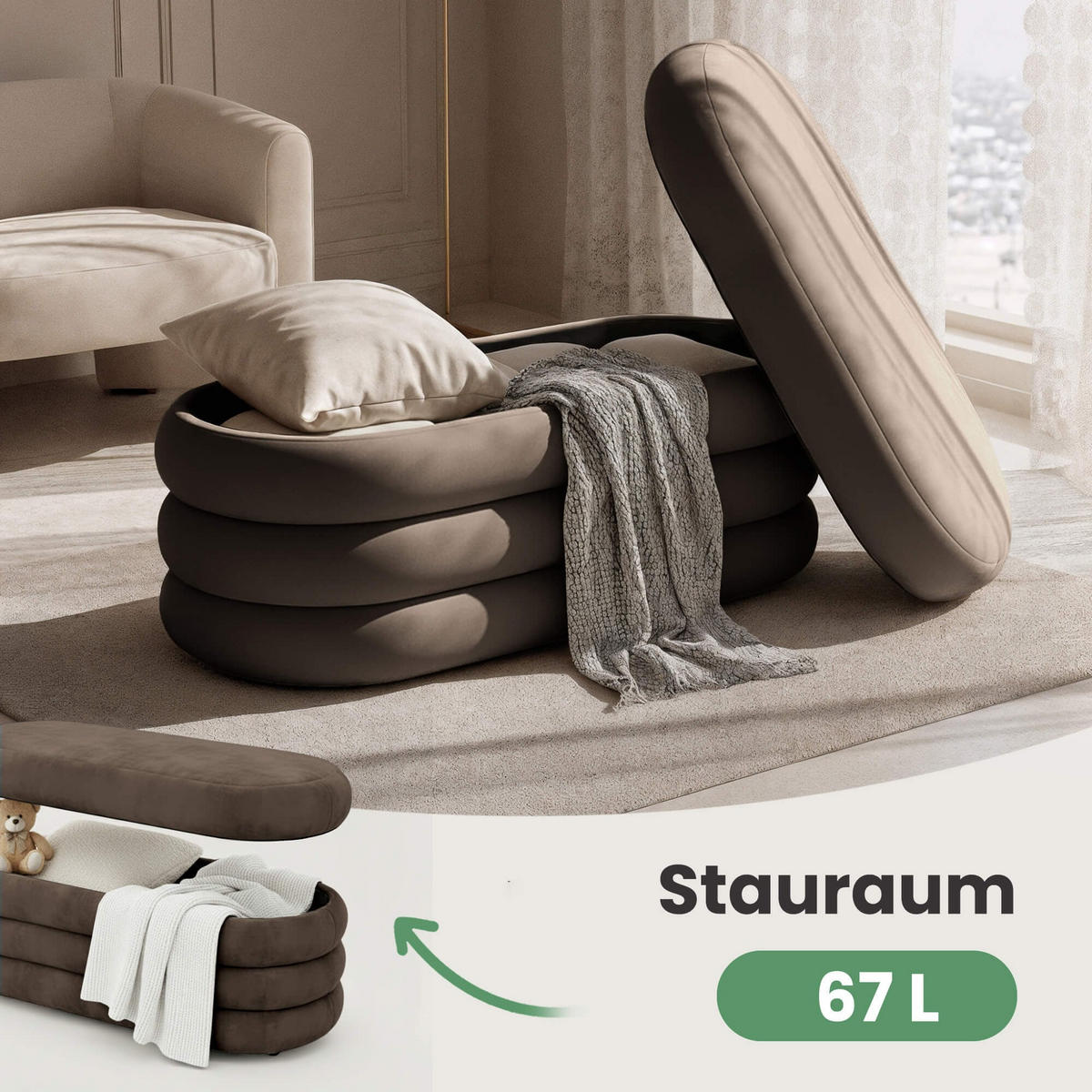 SITZBANK Braun - Braun, Textil/Metall (100/42/42cm) - Akord
