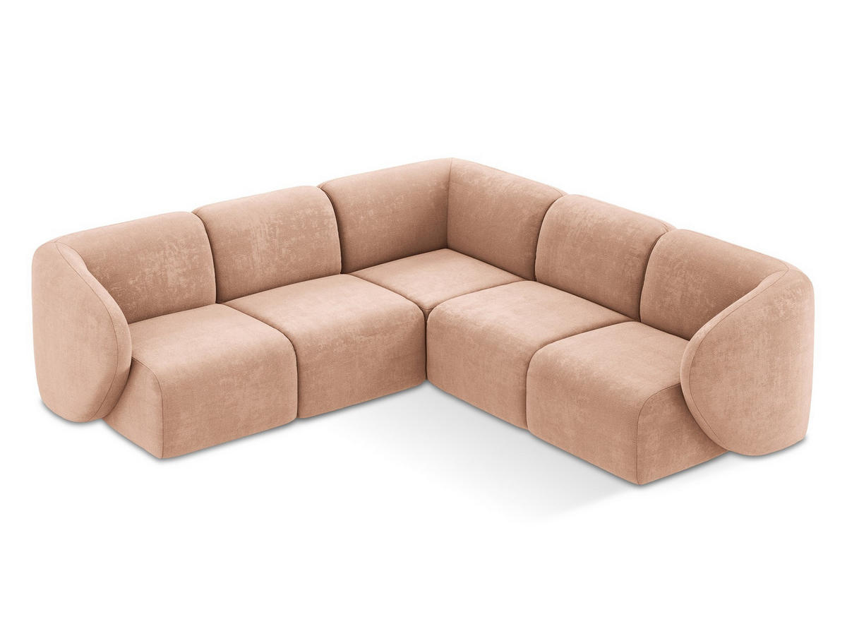 ECKSOFA Chenille Stoff Pink - Koralle/Schwarz, Holzwerkstoff/Kunststoff (251/251cm) - Makamii