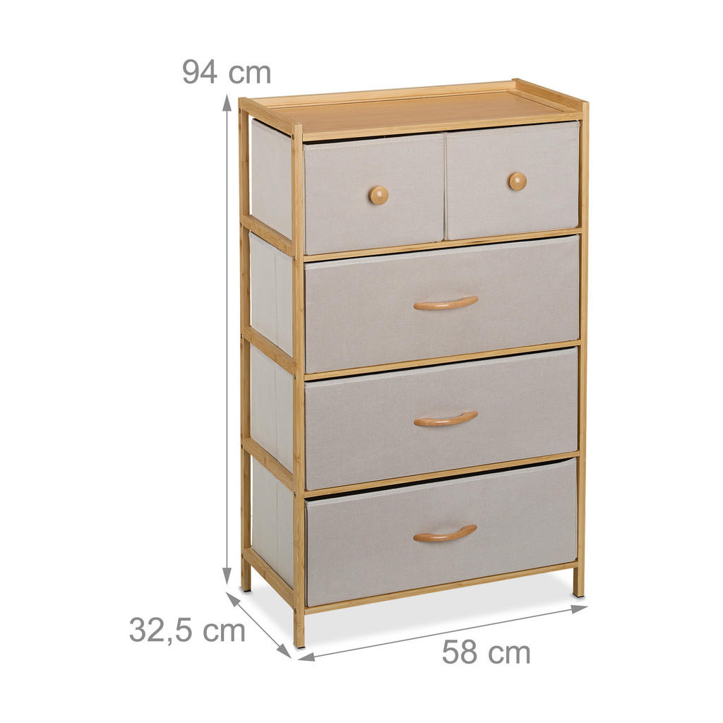 Thumbnail - Relaxdays Kommode, Mehrfarbig, Holz, Holzwerkstoff, Textil, 5 Schubladen, 58x94x32.5 cm, Wohnzimmer, Kommoden & Sideboar...