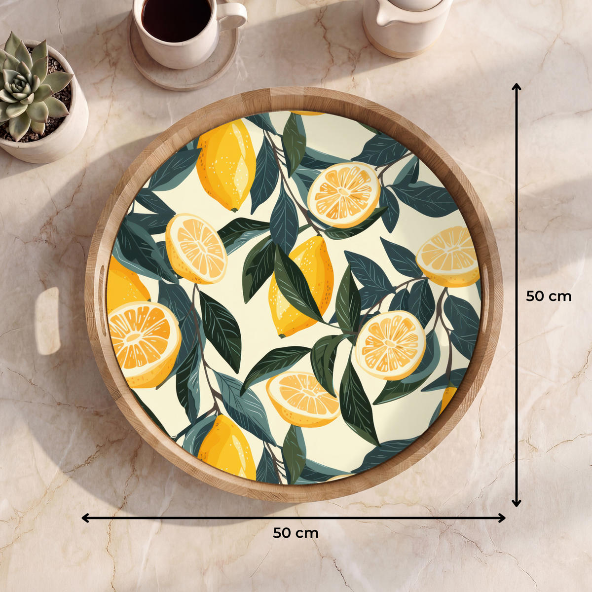 TABLETT - Zitronen - Früchte - Blätter - Gelb - Grün - Beige - 50x50 cm - Gelb, Holz (50/5/5cm) - OnlyWow