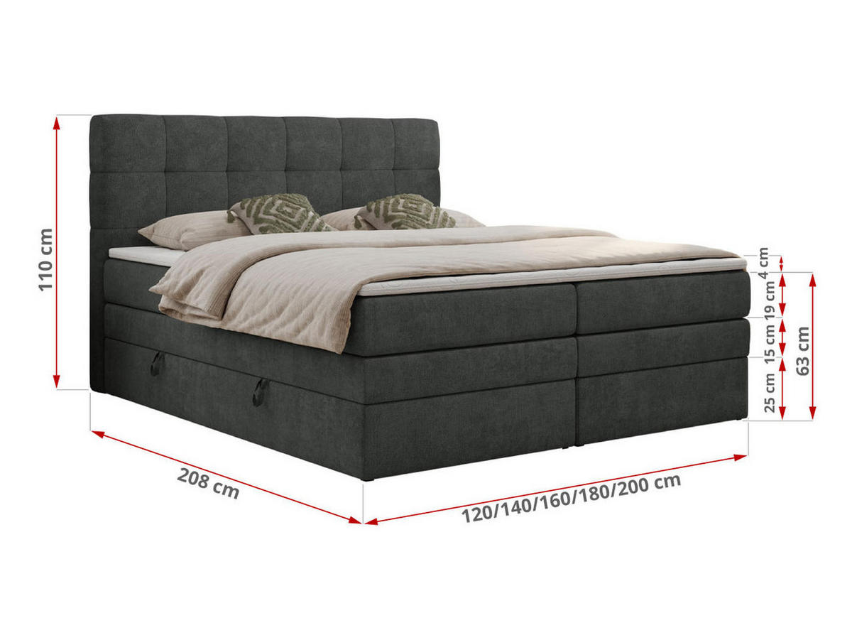BOXSPRINGBETT LUKA KING 140/200 Dunkelgrau Struktur - H3 - Dunkelgrau, Holz/Textil (140/200cm) - MKS