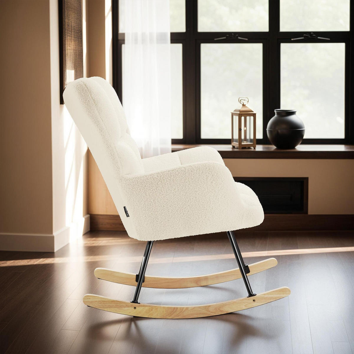 SCHAUKELSTUHL Torve,68 x 96 x 97 cm, Belastbarkeit 120 kg,Bouclé beige - Beige, Kunststoff (70/97/96cm) - tectake