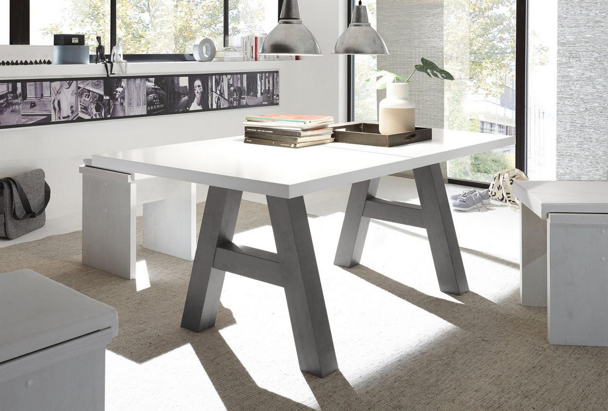 ESSTISCH ausziehbar Elia 3 160 x 90 x 75 Esszimmertisch Graphit/Weiß Matt Lack - Weiß, Holz (160/90/75cm) - 58aufmkessel