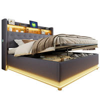 POLSTERBETT 180/200 cm in Grau mit Bettkasten, LED und USB Leinenstoff - Grau, Holzwerkstoff/Textil (180/200cm) - STILVORA