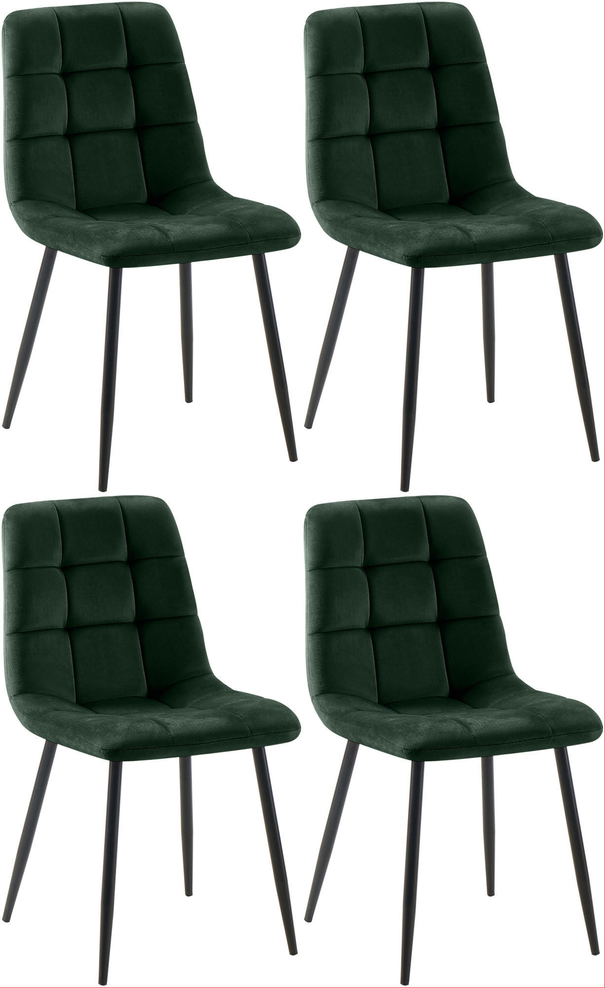 STUHL 4er Set Samt Grün - Schwarz/Grün, Textil/Metall (45/84/55cm) - CLP