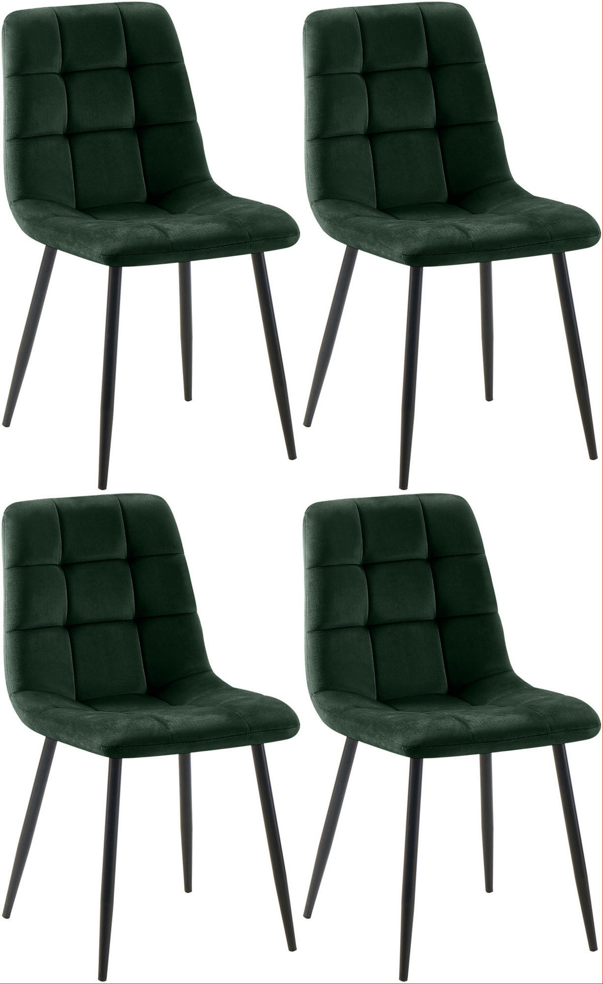 STUHL 4er Set Samt Grün - Schwarz/Grün, Textil/Metall (45/84/55cm) - CLP