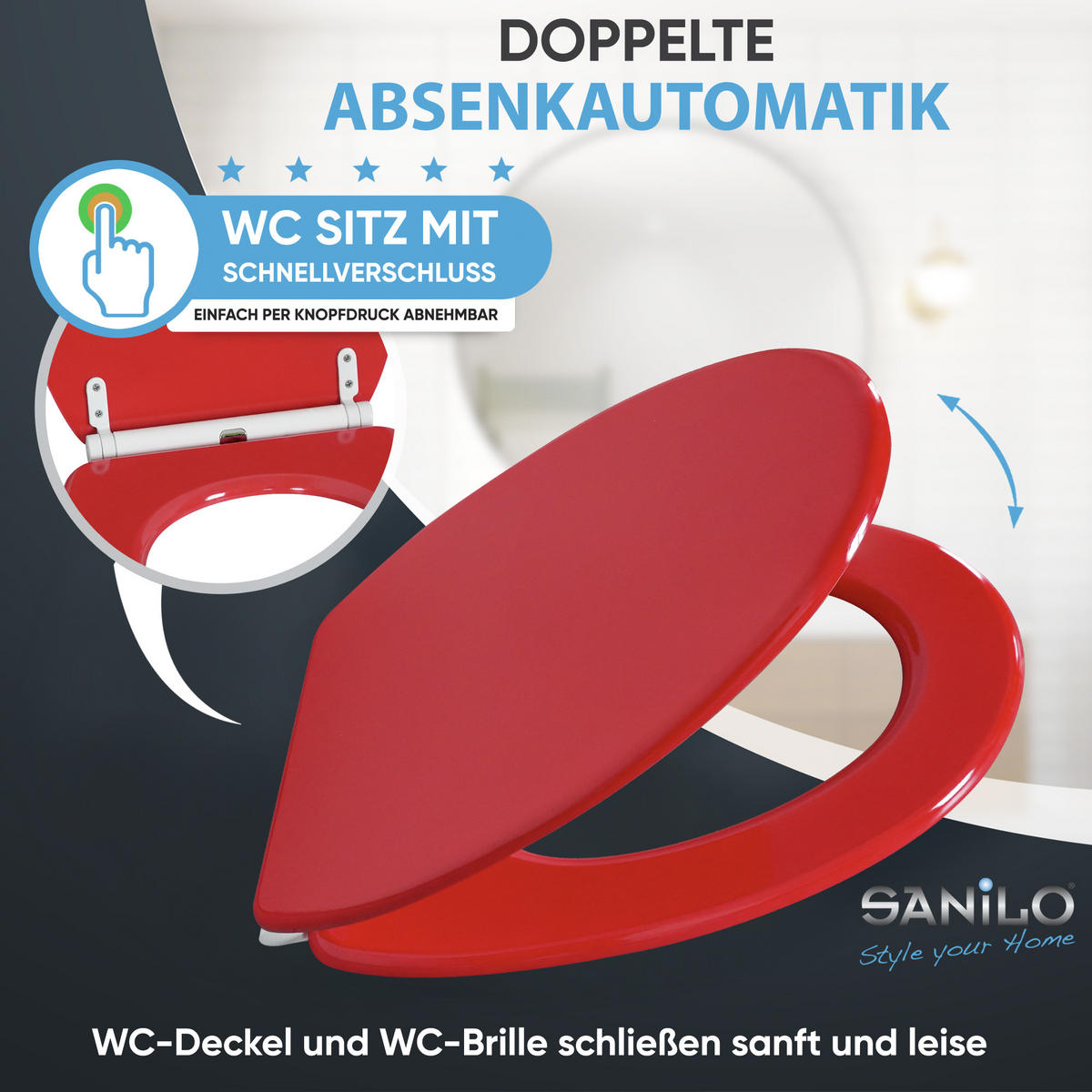 WC-SITZ mit Absenkautomatik & Top Fix Rot - Rot, Holzwerkstoff (37.7/5.5/48cm) - Sanilo