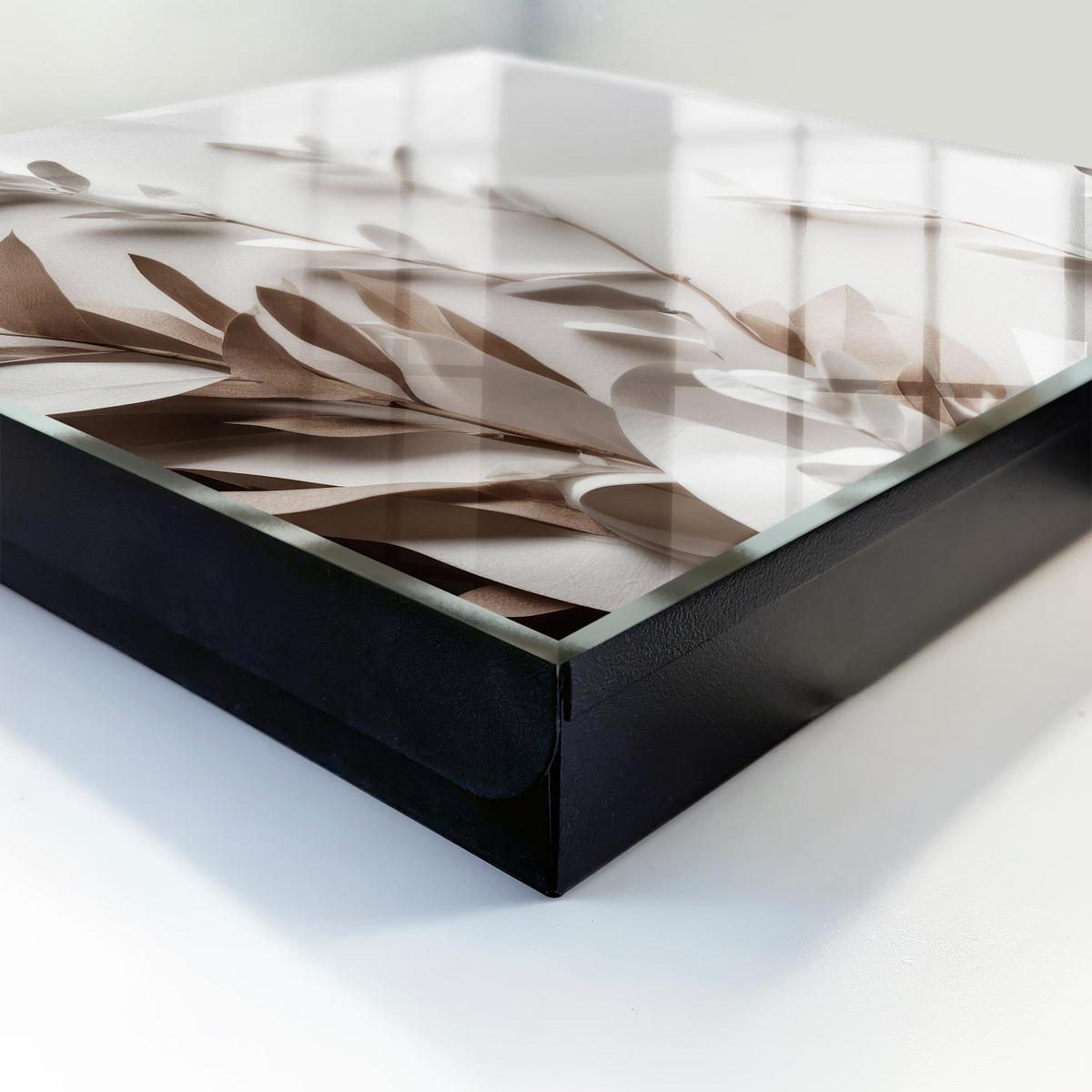 SCHLÜSSELBOX Schwarz 30x30 cm- Türöffnung nach rechts - Blätter der Eleganz - Weiß, Metall (30/30/5cm) - TULUP