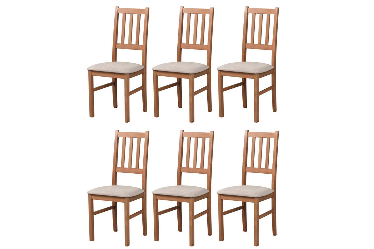 STUHL Bos 4 (6er Set) - Hellbraun/Beige, Holz (43/94/40cm) - Leaf Design
