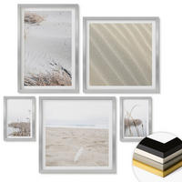 WANDBILDER 5er Set - 50x50 cm & 20x30 cm & 40x60 cm Silberner Rahmen - Vegetation am Wasser im Sommer - Silberfarben, Kunststoff (40/60cm) - ArtPrintCave