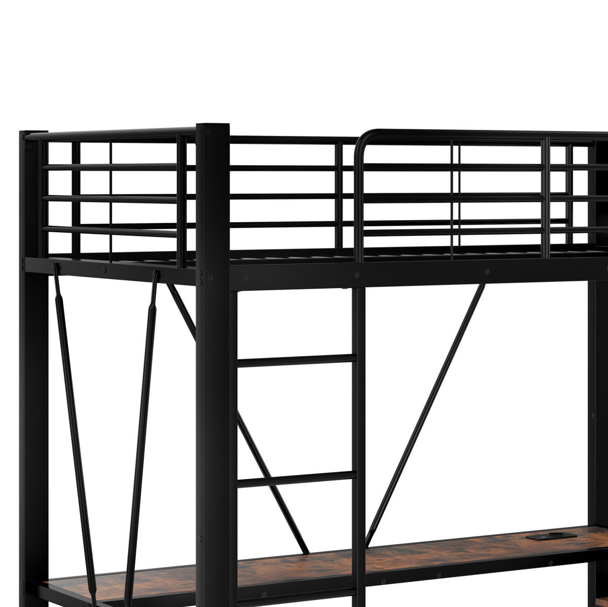 HOCHBETT 90/200 cm aus Metall mit Schreibtisch, 4 Schubladen und LED-Beleuchtung - Schwarz, Metall (90/200cm) - Flora Grace