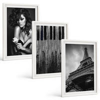BILDER SET 3er Set - 40x60 cm Weißer Rahmen - Porträt einer Frau mit einer Eiffel-Rose - Weiß, Kunststoff (40/60cm) - TULUP