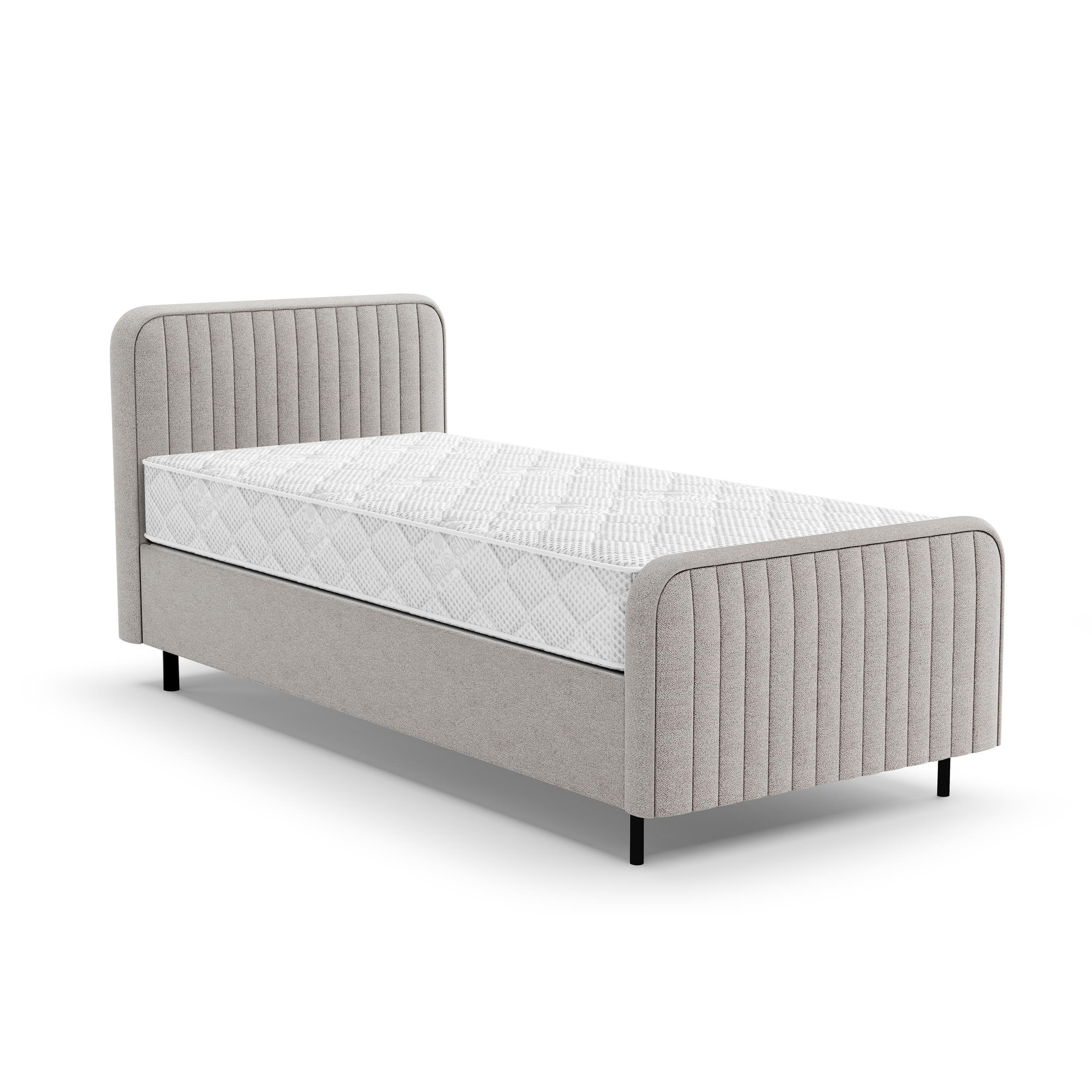 Beautysofa ČALOUNĚNÁ POSTEL Lami 90x200, jednolůžko s úložným prostorem a taštičkovou matrací 20 cm, tmavě béžová