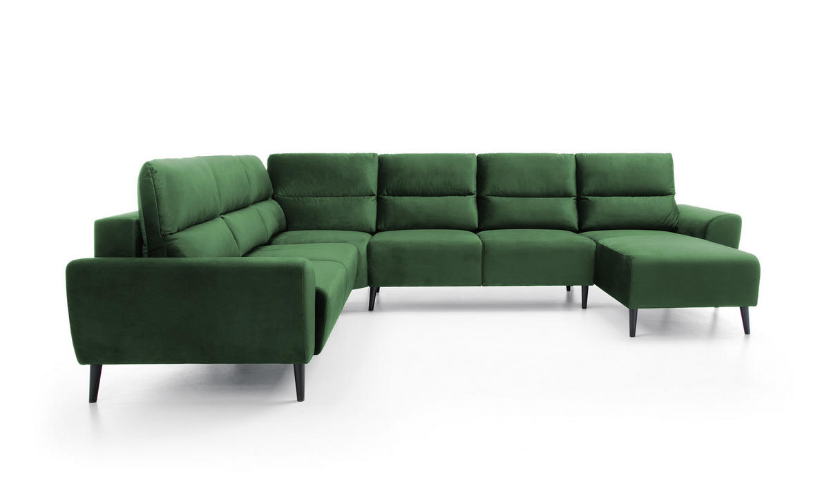 ECKSOFA BOSCO U-Form, Monolith-Stoff, freistehend, mit verstellbaren Kopfstützen, Sofa für Familien, Größe: 340x270x98cm, Farbe: Grün - Grün, Holz/Textil (340/270cm) - DomoHome