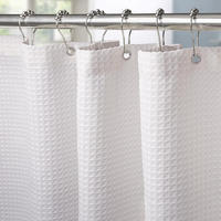 DUSCHVORHANG Weiß Waffelstruktur Polyester wasserdicht schimmelresistent mit Ringen - Weiß, Textil (182/152cm) - MCBOSON