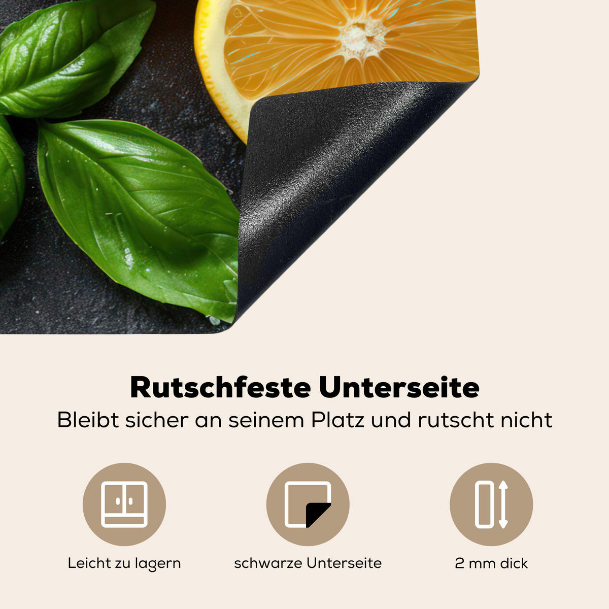 HERDABDECKPLATTE Obst - Grau - Konkret - Orange - Pflanzen Herdabdeckung Induktionsfeld 75x52 cm - Anthrazit, Kunststoff (75/52/0.2cm) - MuchoWow