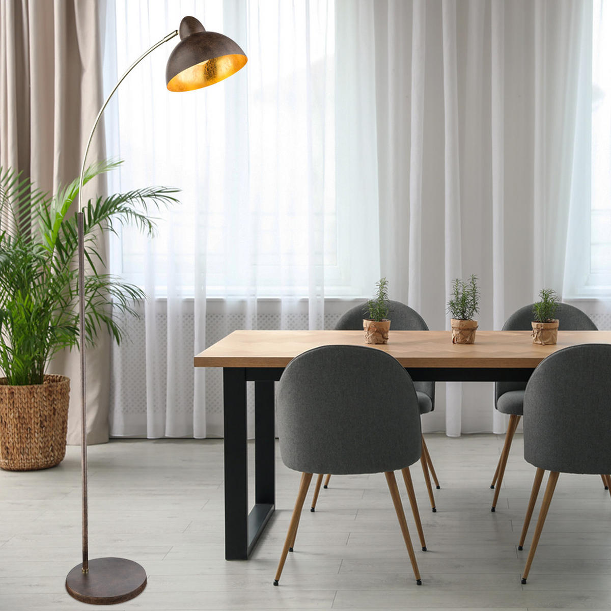 LED STEHLEUCHTE Messing Rostfarben - Braun, Metall (51/25/155cm) - Globo Lighting