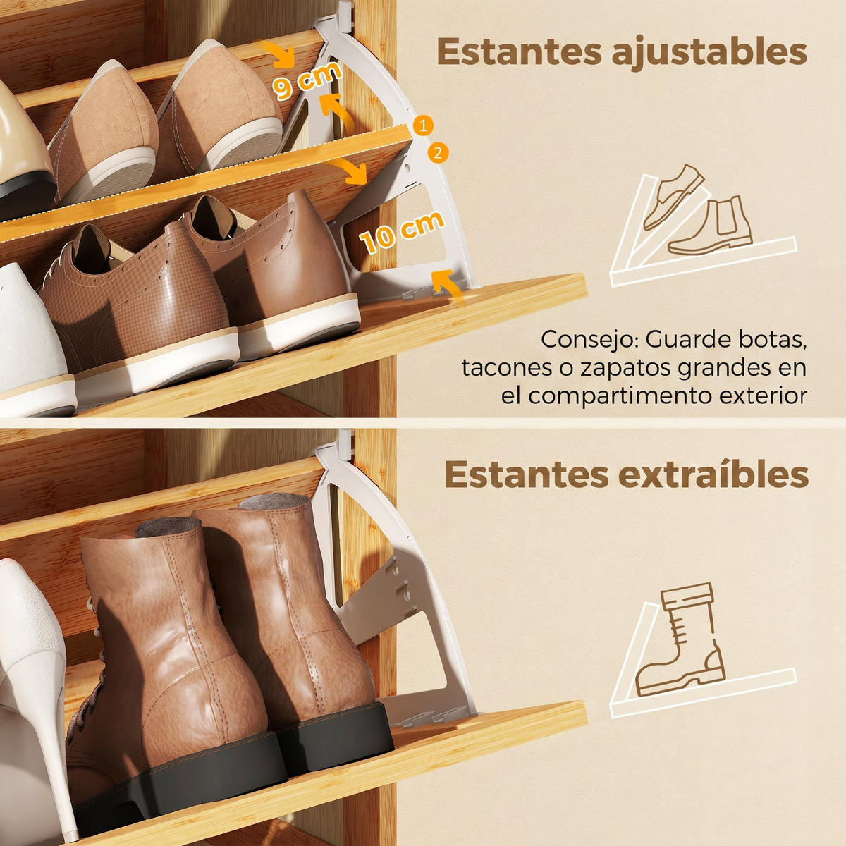 SCHUHSCHRANK,BAMBUS 2 Rattanschubladen 69x29x83cm,natur - Beige, Holzwerkstoff (69/83/29cm) - Vallsero