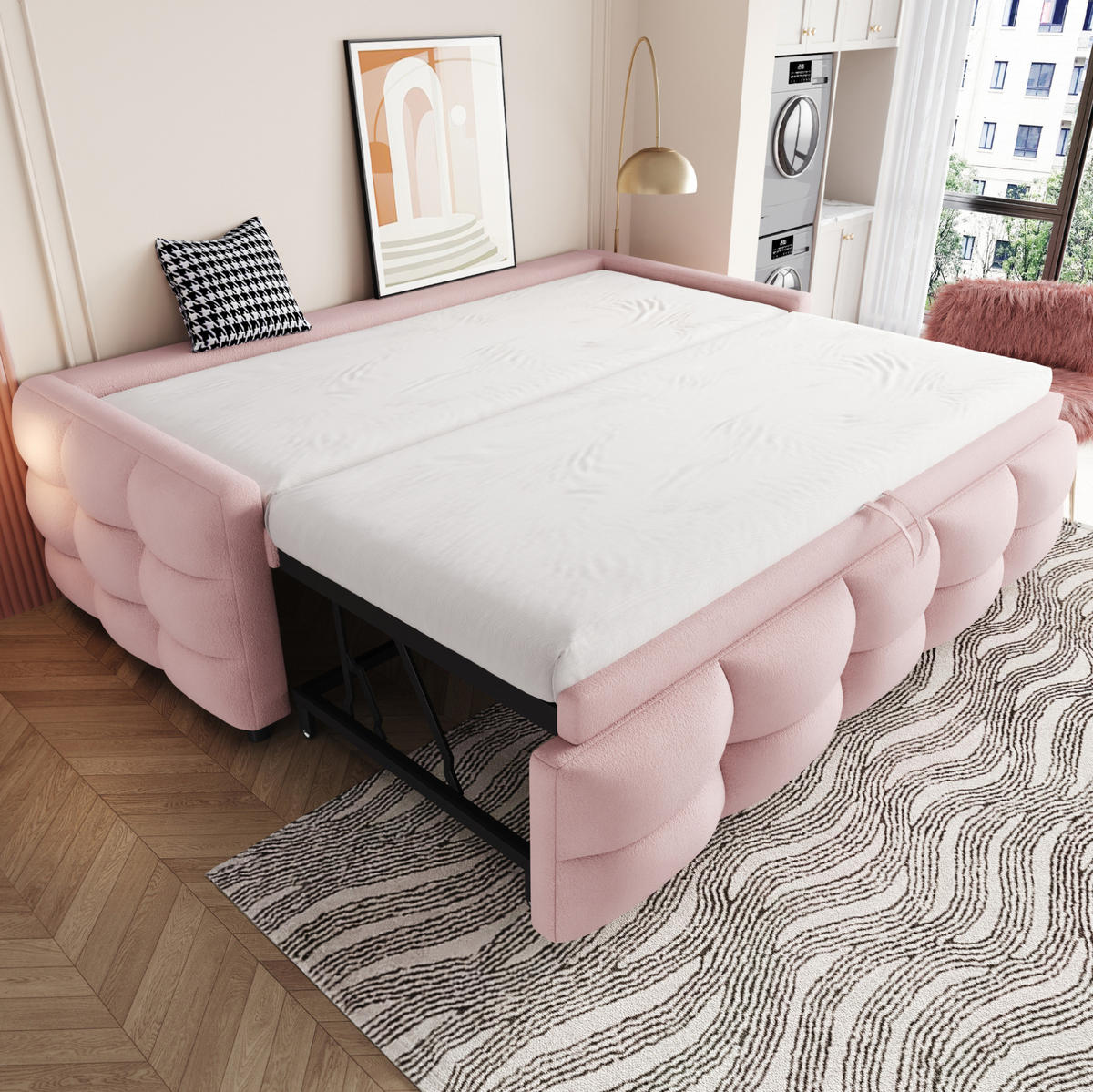 POLSTERBETT 90/190 cm ausziehbar auf 180/190 cm mit Teddybezug in Rosa - Rosa, Textil (90/190cm) - BEAOK