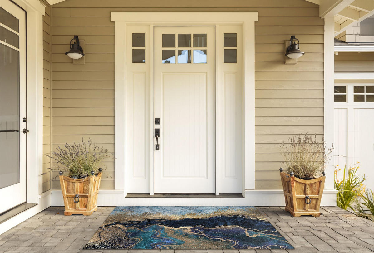 FUSSMATTE 150 x 100 cm Blauer Marmor - Blau, Textil (150/100cm) - TULUP