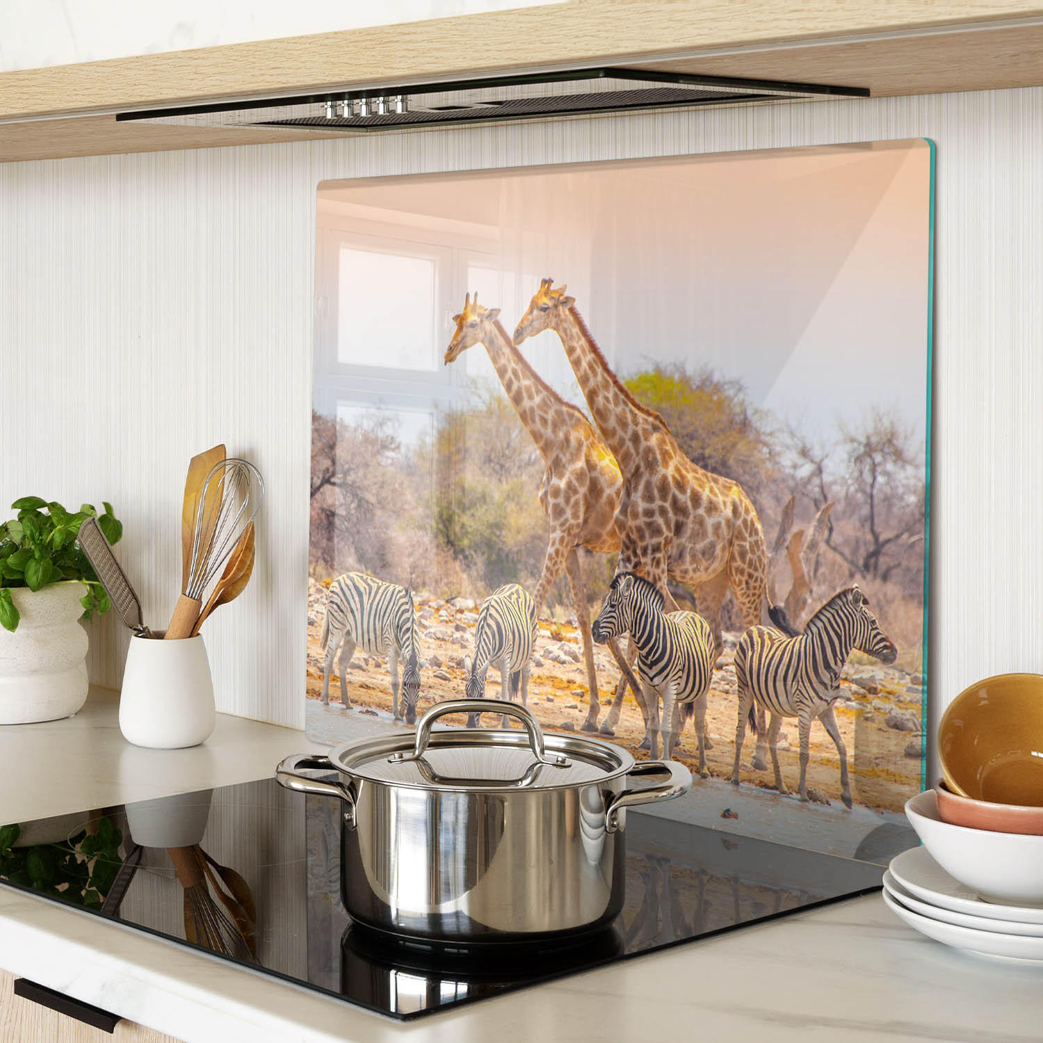 GLASPLATTE 60x52 cm Giraffen und Zebras - Grün, Glas (60/0.4/52cm) - TULUP