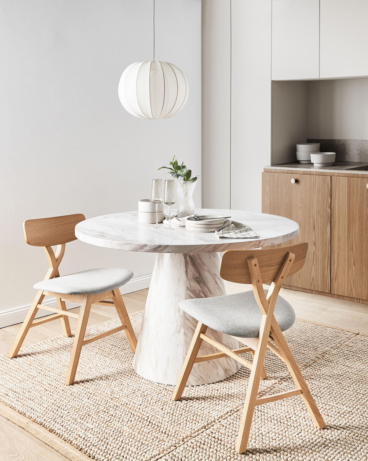 ESSZIMMERSTUHL 2er-Set Hellbraun Leland - Hellbraun/Grau, Holz (52/78/57cm) - Beliani