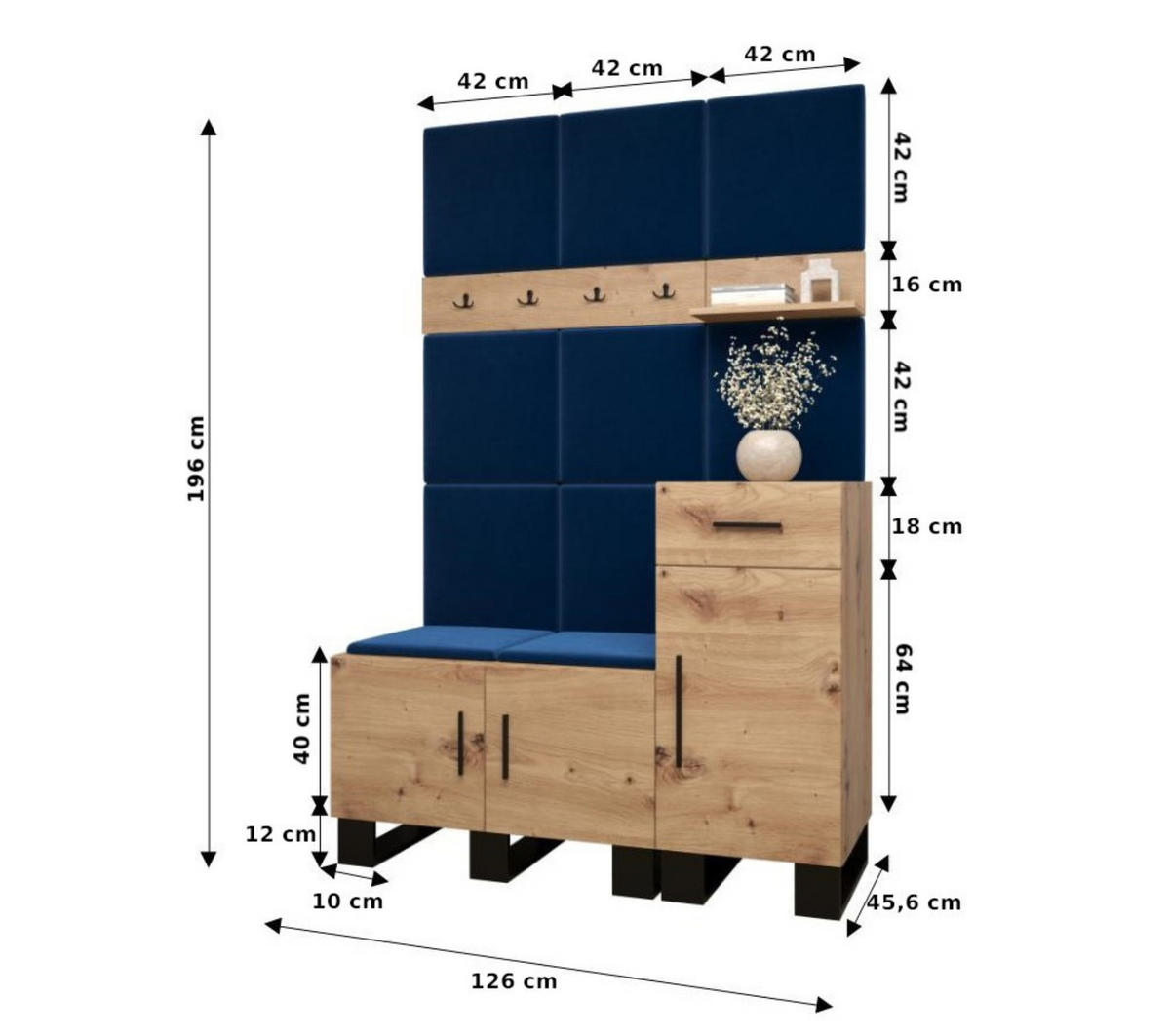 GARDEROBEN-SET 196/126/45,6 - Schwarz/Eiche Artisan, Holz/Kunststoff (126/196/45.6cm) - Abiks Möbel
