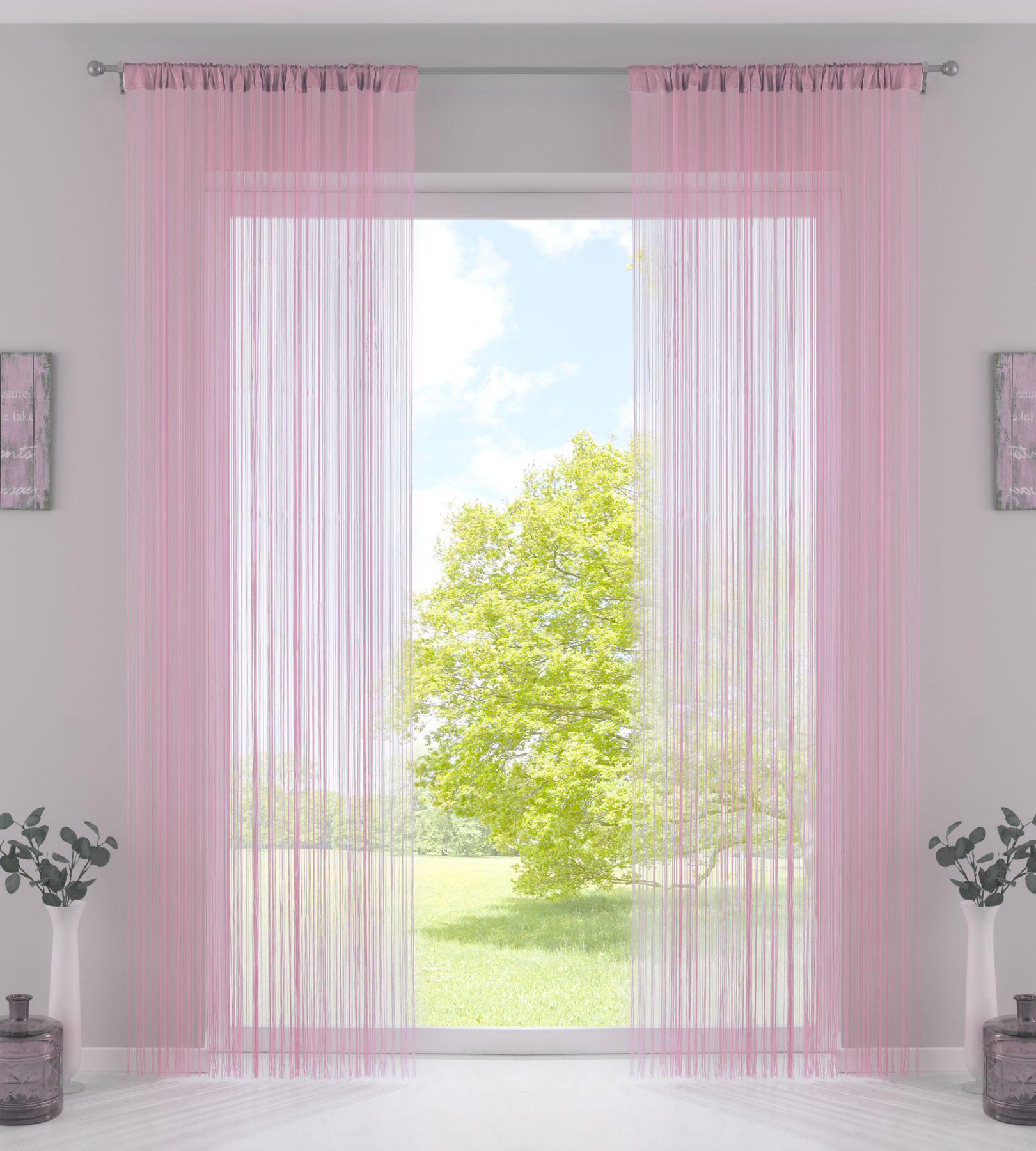 FADENGARDINE 2ER SET HxB 250x140 cm Rosa - Rosa, Textil (140/250cm) - Gardinenbox