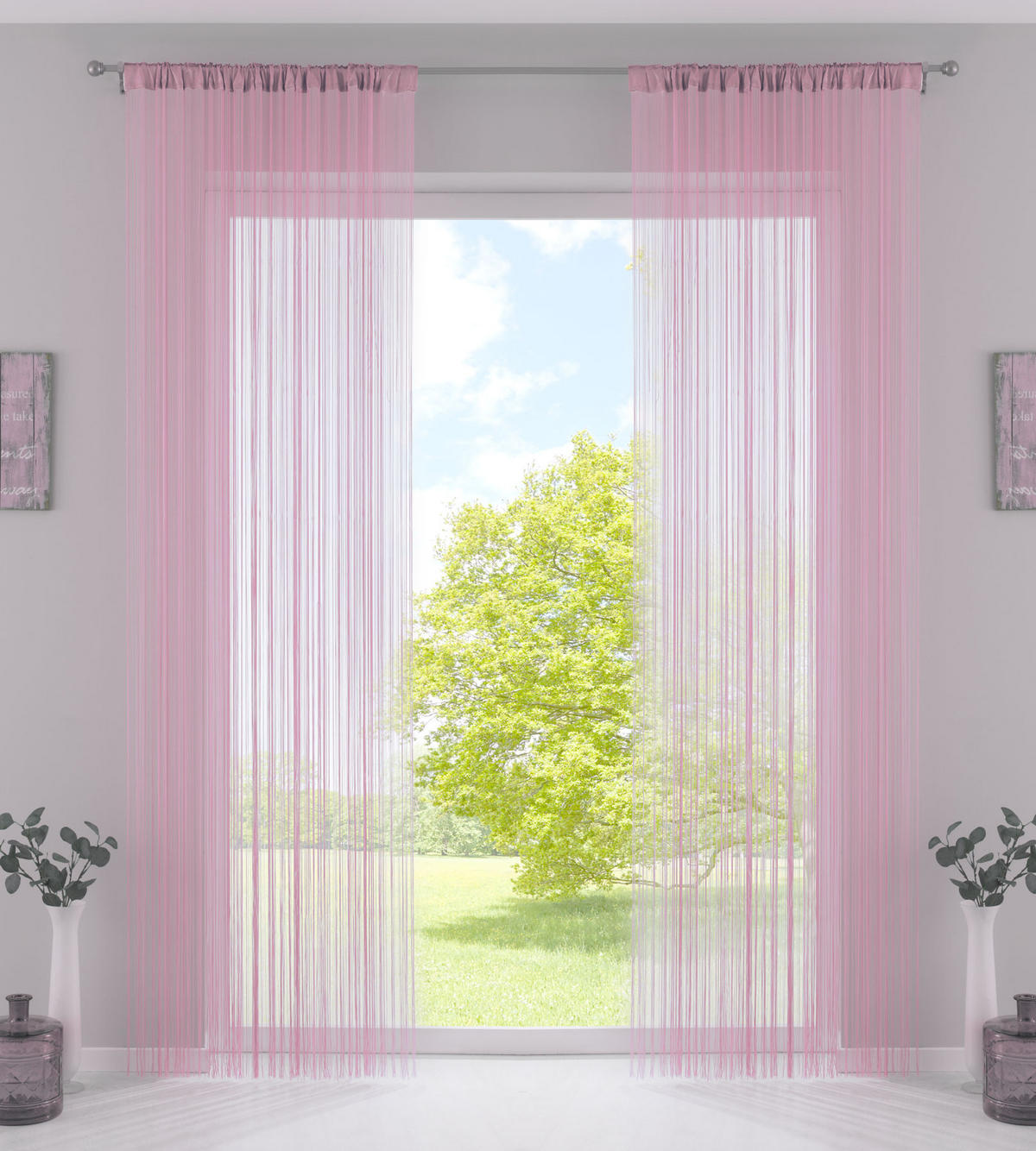 FADENGARDINE 2ER SET HxB 250x140 cm Rosa - Rosa, Textil (140/250cm) - Gardinenbox