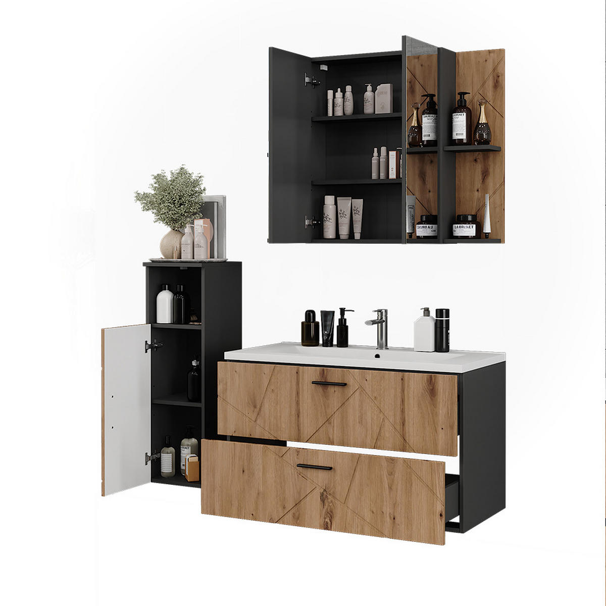 KOUPELNOVÁ SESTAVA NÁBYTKU Irma Antracit/Artisan - antracitová/dub artisan, kompozitní dřevo (100/57/44.6cm) - Vicco