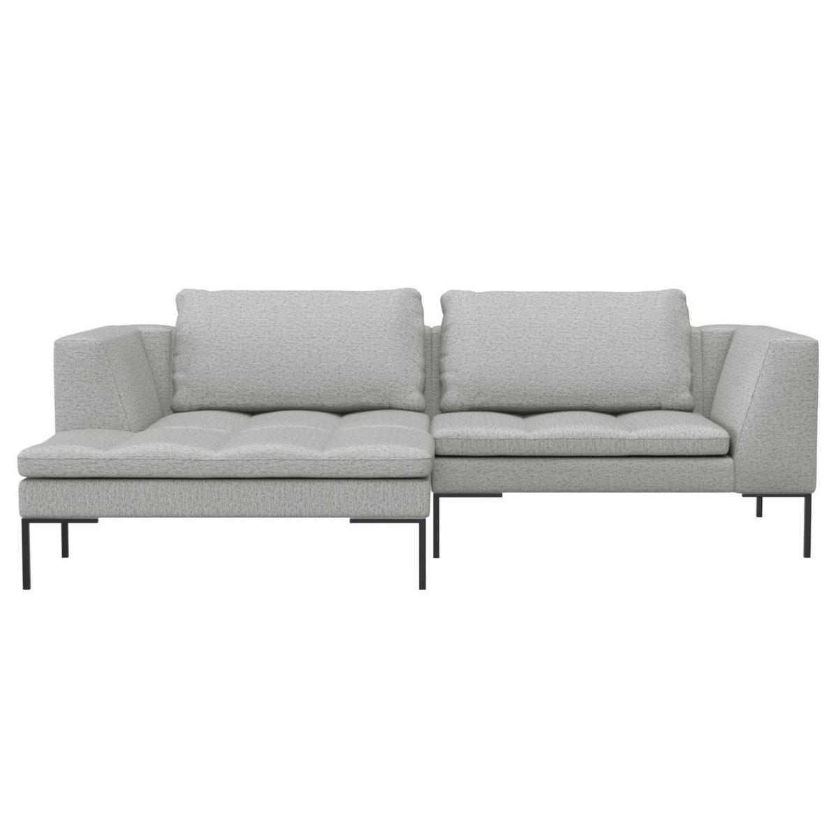 ECKSOFA mit breitem Ottomane - Webstoff - Hellgrau/Schwarz, Textil/Metall (244/170cm) - home24