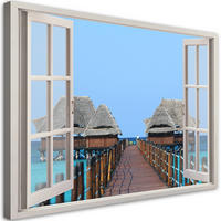 WANDBILD fensterblick tropische natur sansibar - Blau, Textil (60/40cm) - Feeby