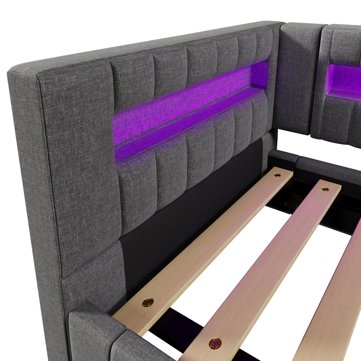 POLSTERBETT 90/200 cm Grau aus Leinen mit LED-Beleuchtung und Stauraum - Grau, Textil (90/200cm) - OKMYHOME