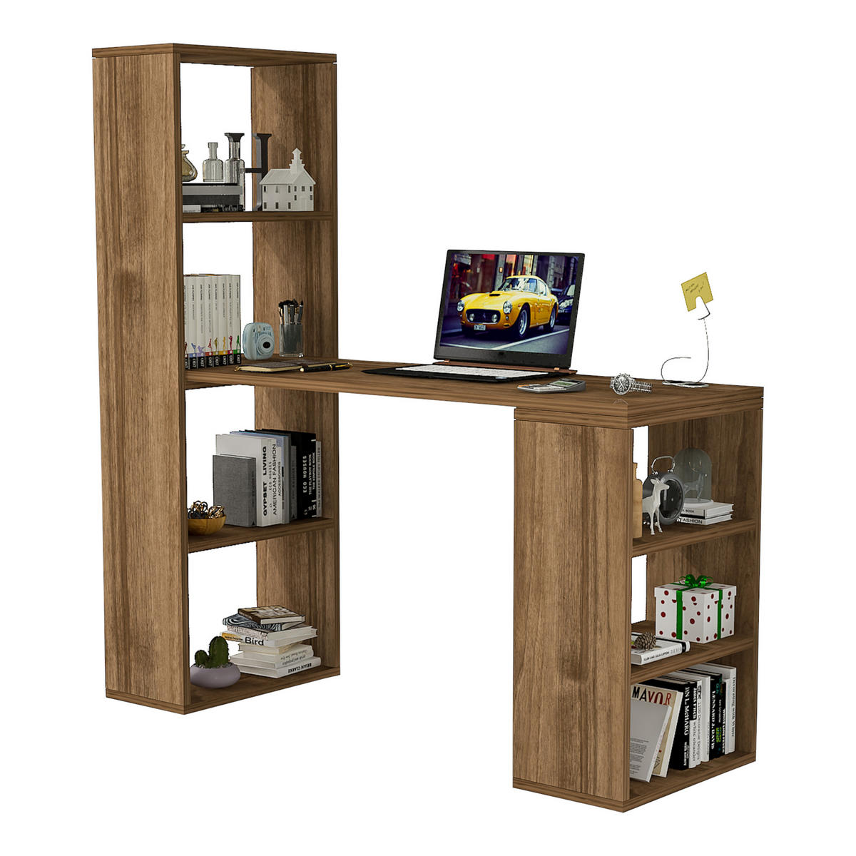 SCHREIBTISCH Meråker - Nussbaumfarben, Holzwerkstoff (120/40/123.5cm) - [en.casa]
