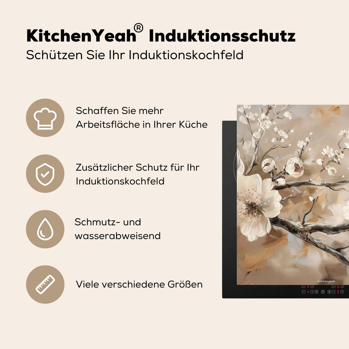 HERDABDECKPLATTE Blumen - Abstrakt - Gemalt - Beige 78x78 cm - Kaschmir, Kunststoff (78/0.2/78cm) - MuchoWow