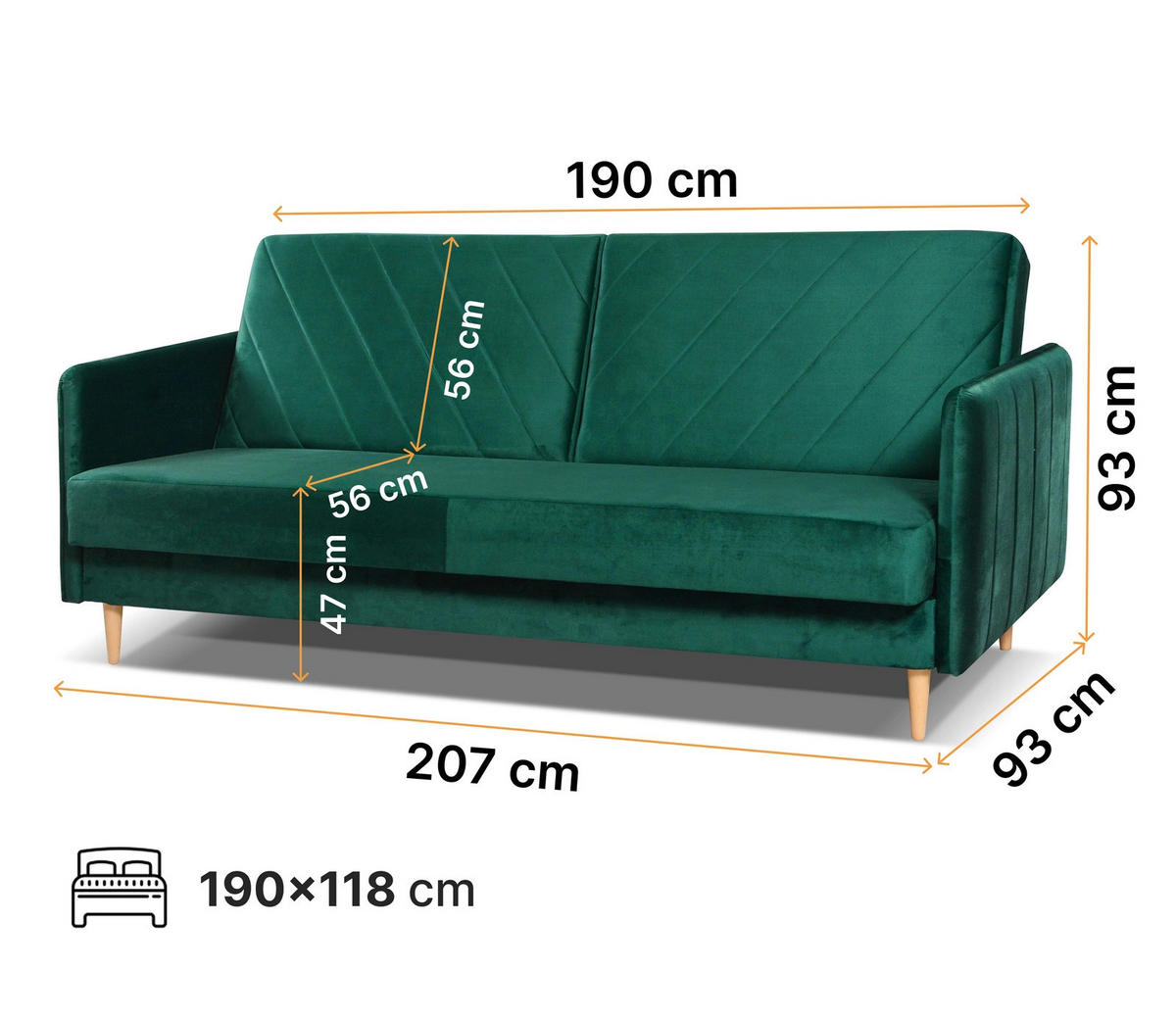 SCHLAFSOFA Vesto Flaschengrün Velours - Bettkasten - 207x93 cm - Waldgrün, Holz/Holzwerkstoff (207/93/93cm) - Ravio