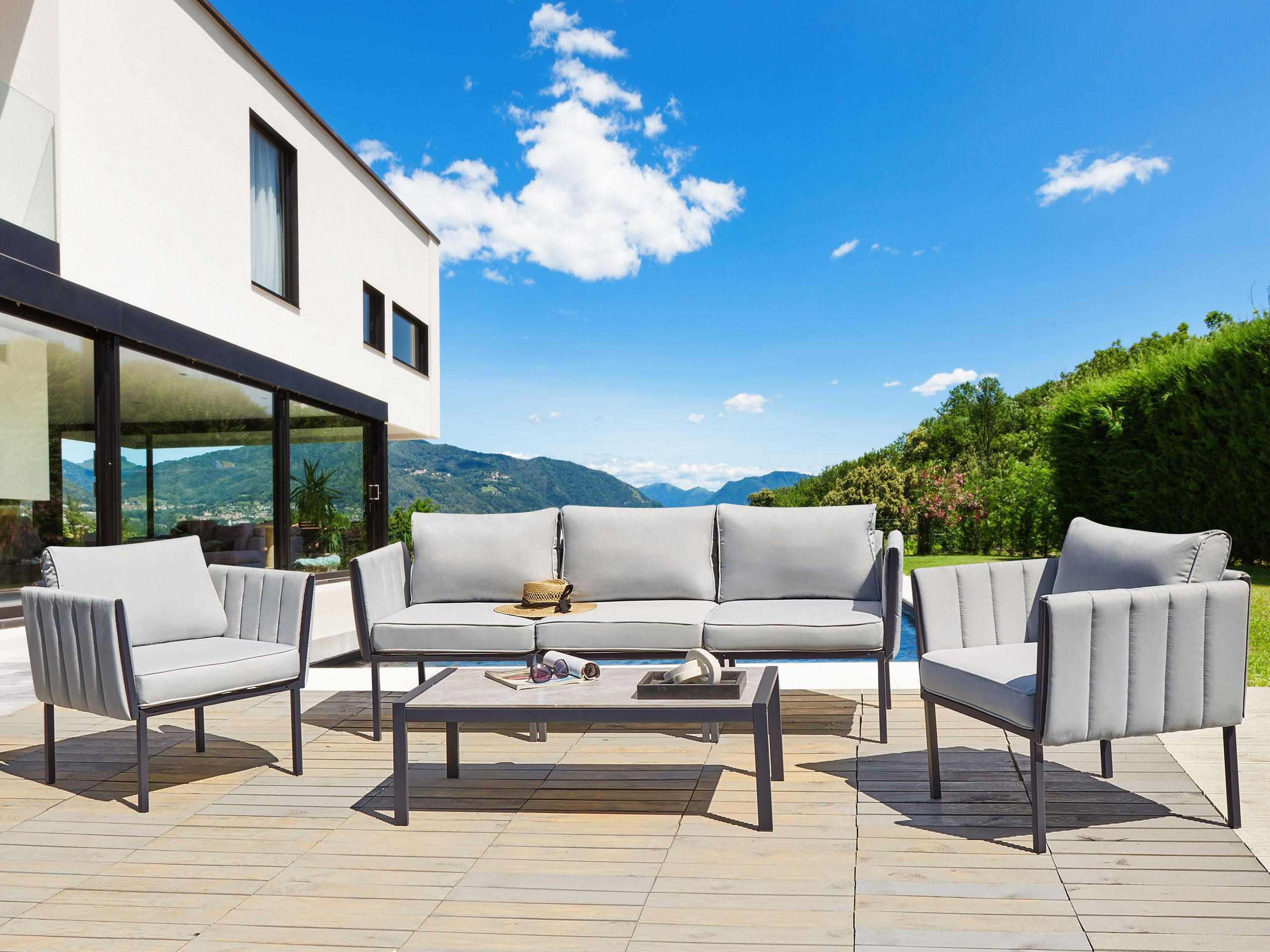 GARTENLOUNGE 5-Sitzer Grau Skala - Grau, Metall - Beliani