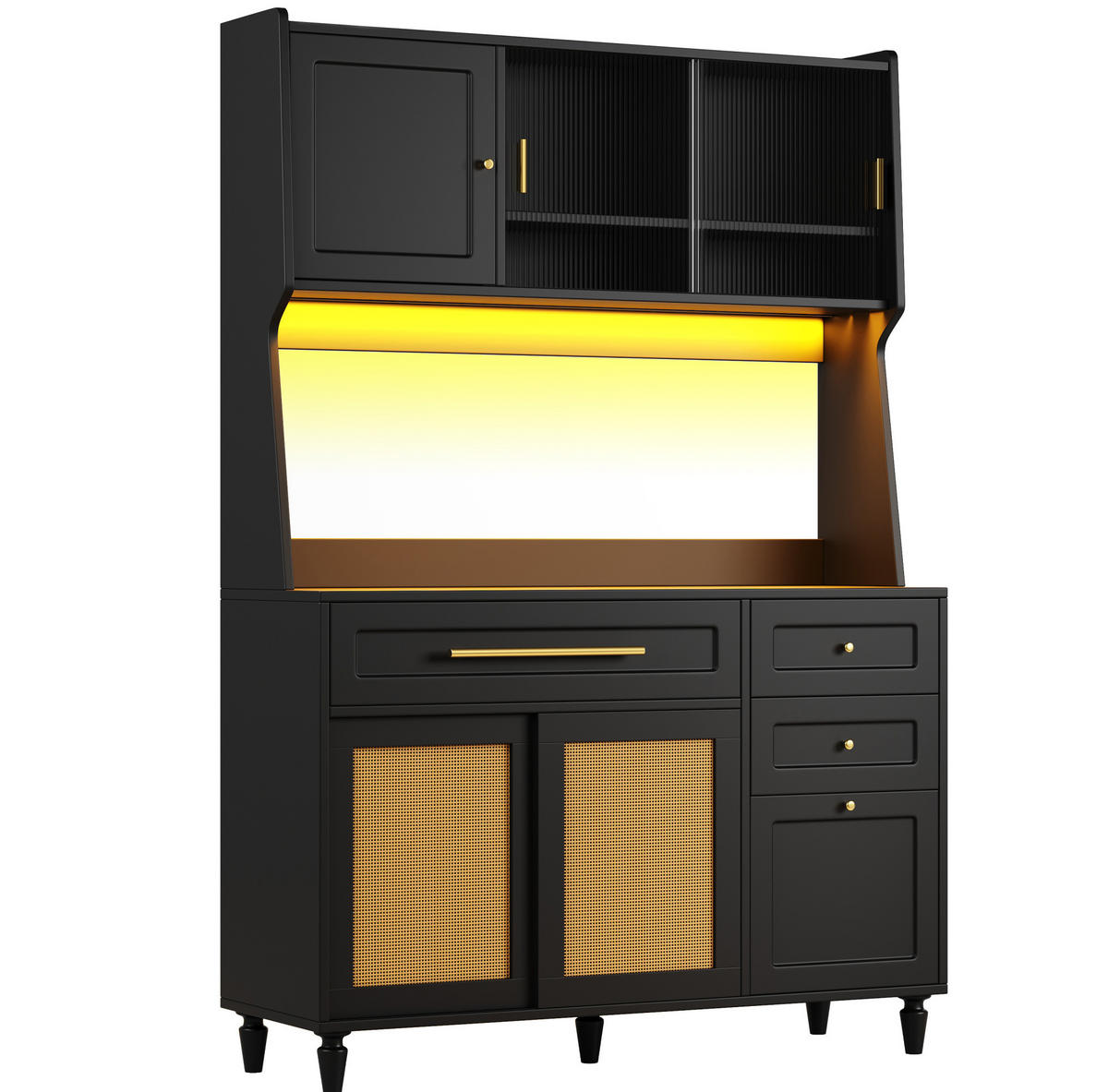 SKŘÍŇ na nádobí, 120/45/195,5 cm, černá, MDF a dřevotříska s LED osvětlením - černá, kompozitní dřevo (120/195.5/45cm) - BEAOK