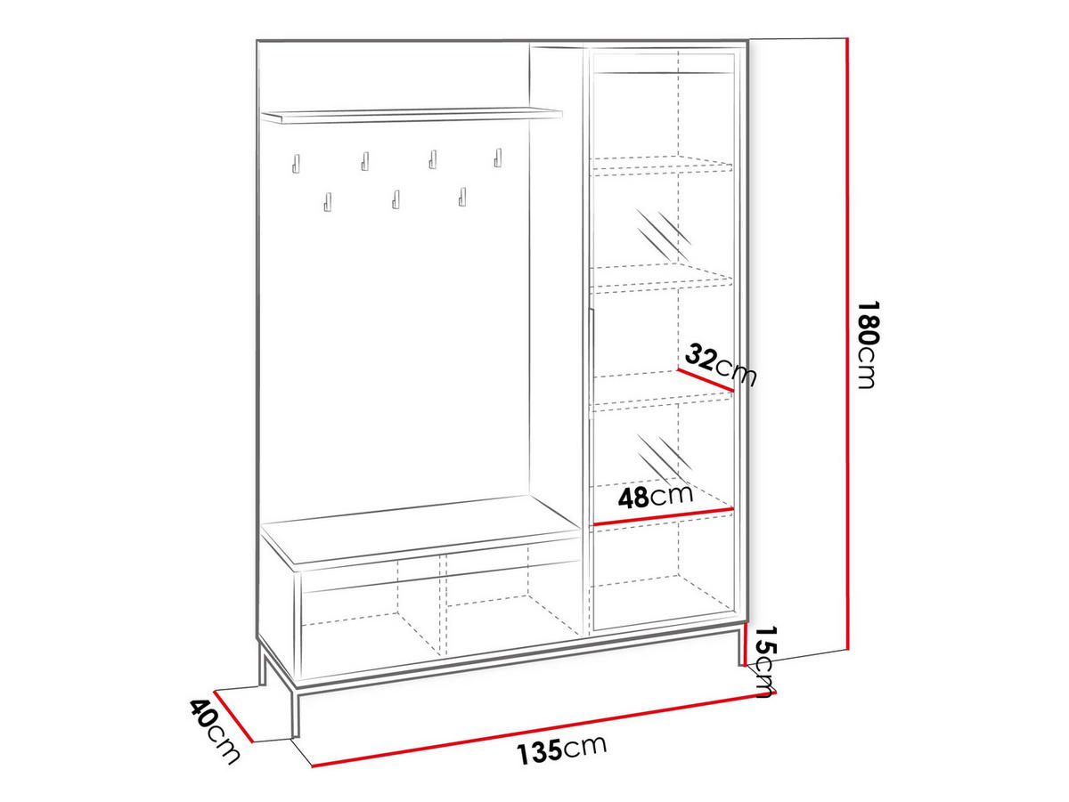 GARDEROBE-SET Ozmi 1D1K - Schwarz, Holzwerkstoff/Metall (135/180/40cm) - MIRJAN24