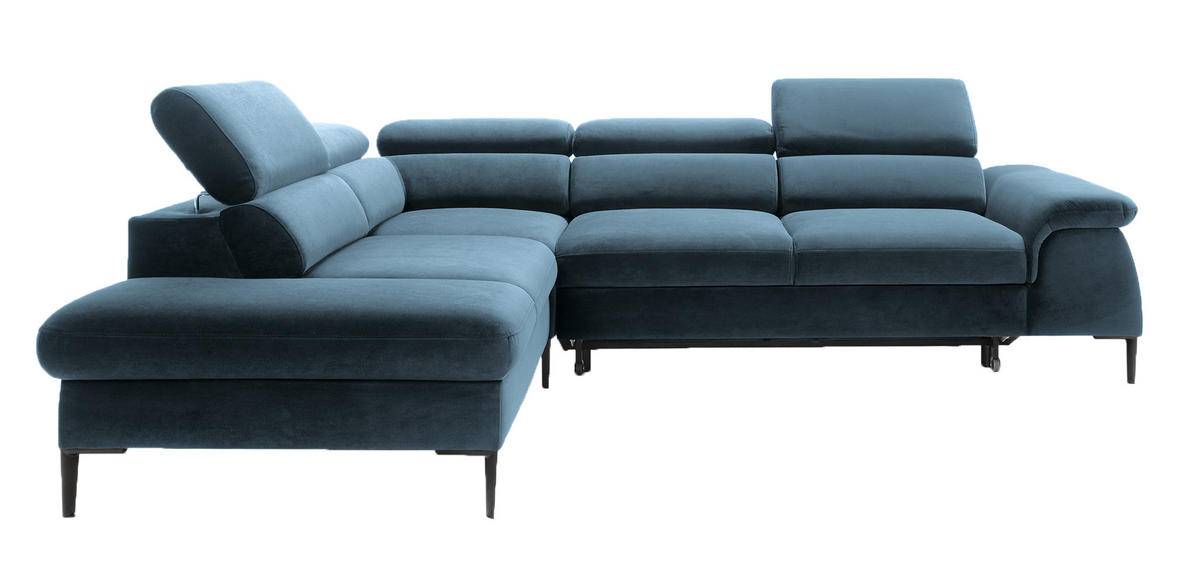 SCHLAFSOFA 280 cm Amaro L mit verstellbaren Kopfstützen, Links, Dunkelblau - Dunkelblau, Holz (280/214cm) - Emporius