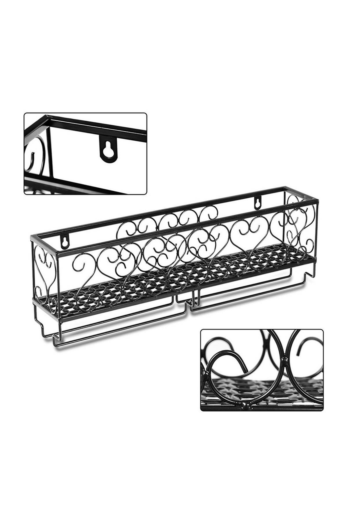 WEINREGAL Wandmontiertes mit Glashalter aus Eisen Sichere Aufbewahrung Vielfältige Anwendung 50 x 10 x 17 cm - Schwarz, Metall (50/17/10cm) - Livingandhome