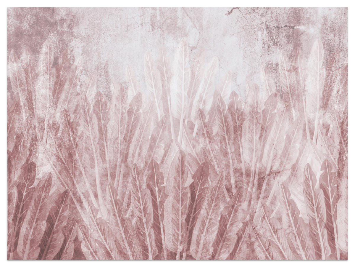 FOTOTAPETE für Wohnzimmer Beton Bananenblätter Retro Rosa Pflanzen 300x210 - Rosa, Papier (300/210cm) - Muralo