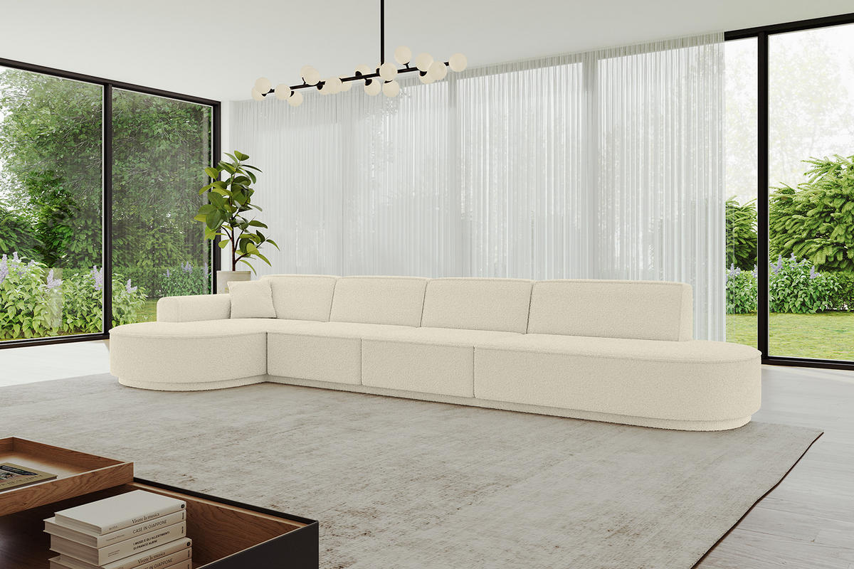 ECKSOFA Ottomane Links MARI-L3 - 402x163x81 cm Beige Bouclé - Beige/Schwarz, Holzwerkstoff/Kunststoff (165/406cm) - ALTDECOR