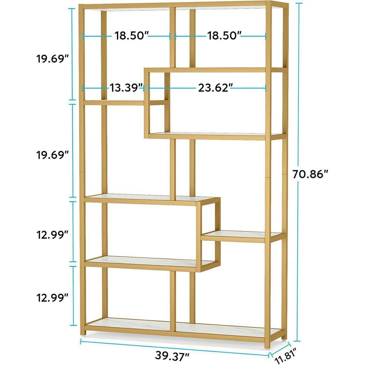 BÜCHERREGAL 180 cm Gold Weiß - Goldfarben, Metall (30/180/100cm)