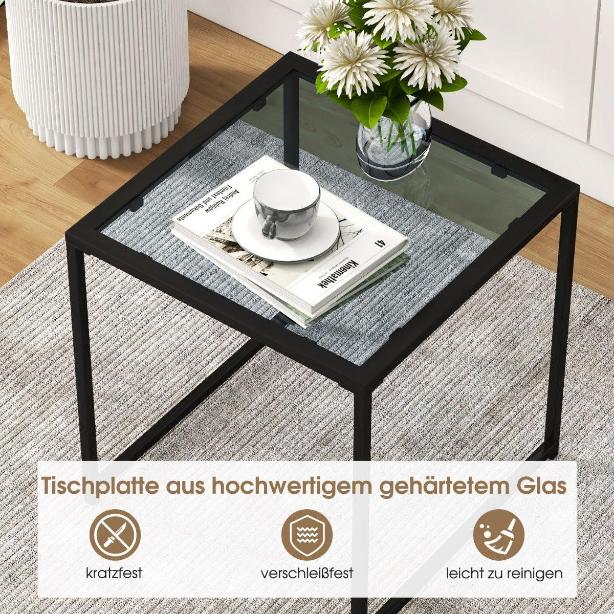 BEISTELLTISCH Schwarz Glas 43/43/45 cm - Schwarz, Glas (43/43/45cm) - Gemütlich Home