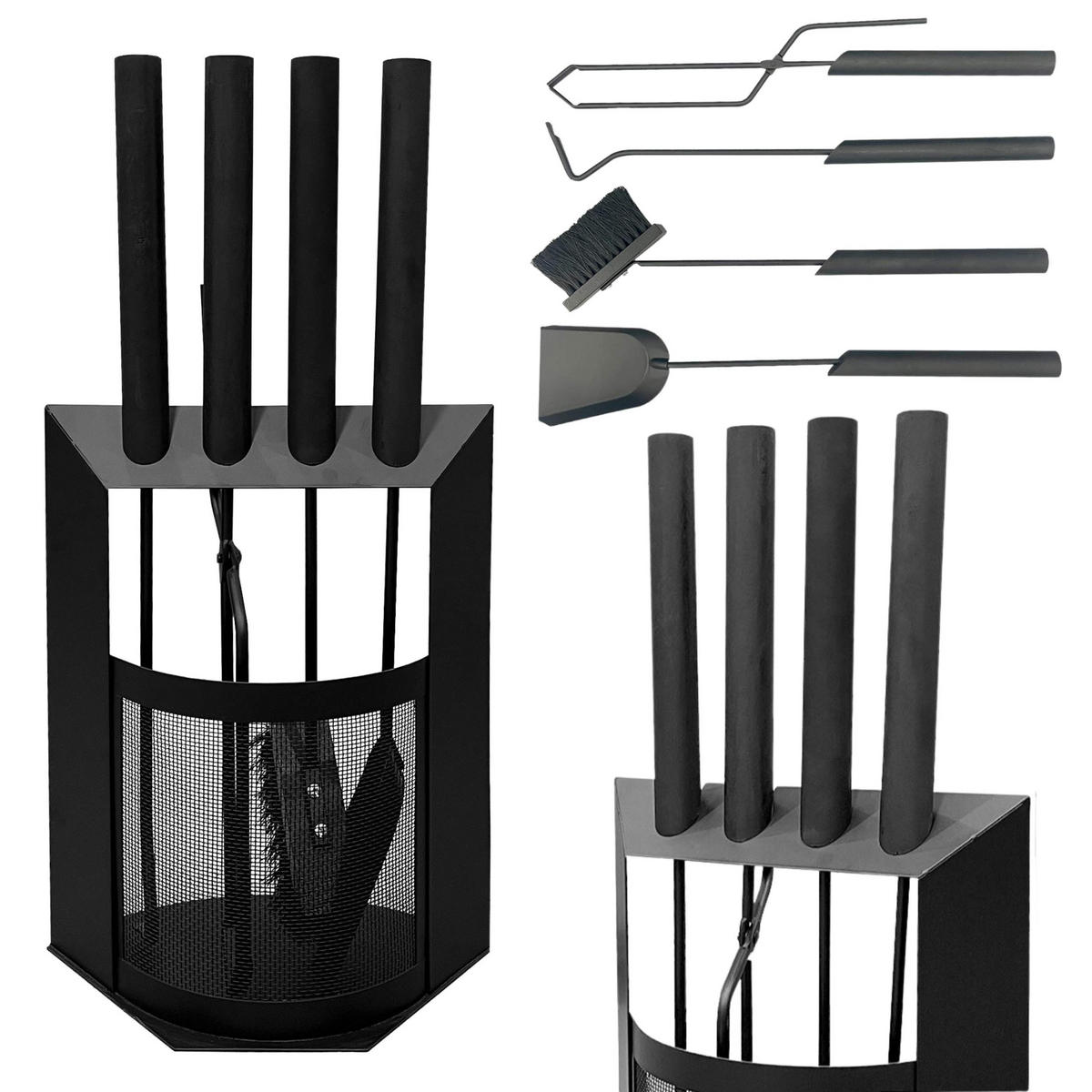 KAMINBESTECK Schwarz Modern 5 Teilig Set - Schwarz, Metall (28/61/26cm) - DanDiBo