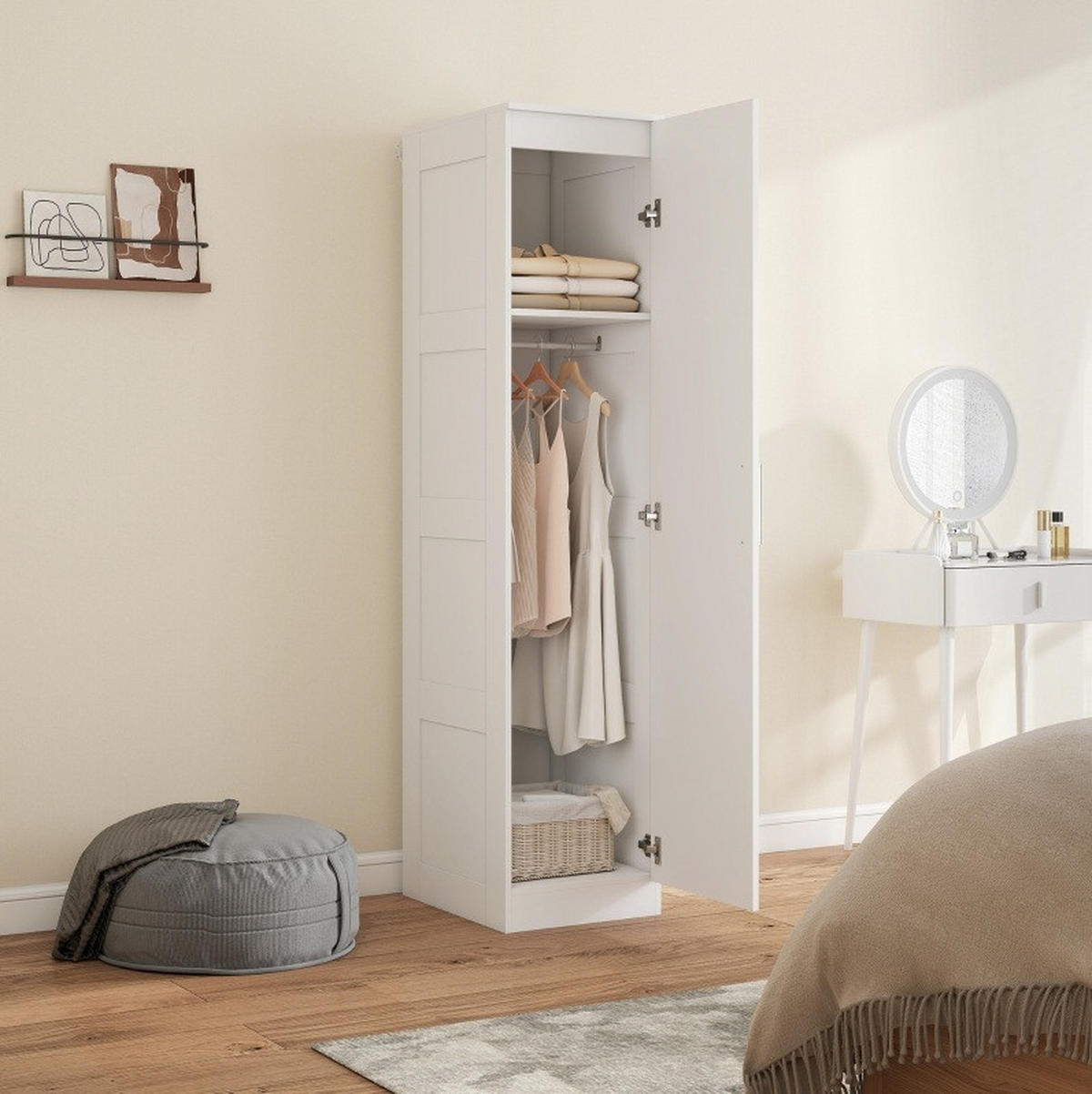 KLEIDERSCHRANK 40/52/180 cm in Weiß mit Kleiderstange und Soft-Close-Tür - Weiß, Holz (52/180/40cm) - BEAOK