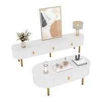 LOWBOARD-SET in Weiß: TV-Schrank 174/35/41 cm & Couchtisch 108/50/40 cm mit Schubladen - Weiß, Holzwerkstoff (174/41/35cm) - Flora Grace