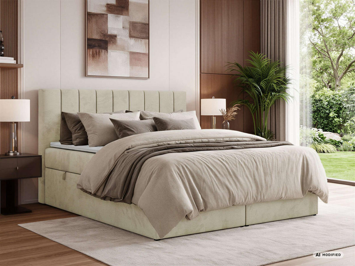 BOXBETT ALVER 200/200 - Beige Velvet - Topper T25 - H3 - Beige/Schwarz, Kunststoff/Textil (200/200cm) - MKS