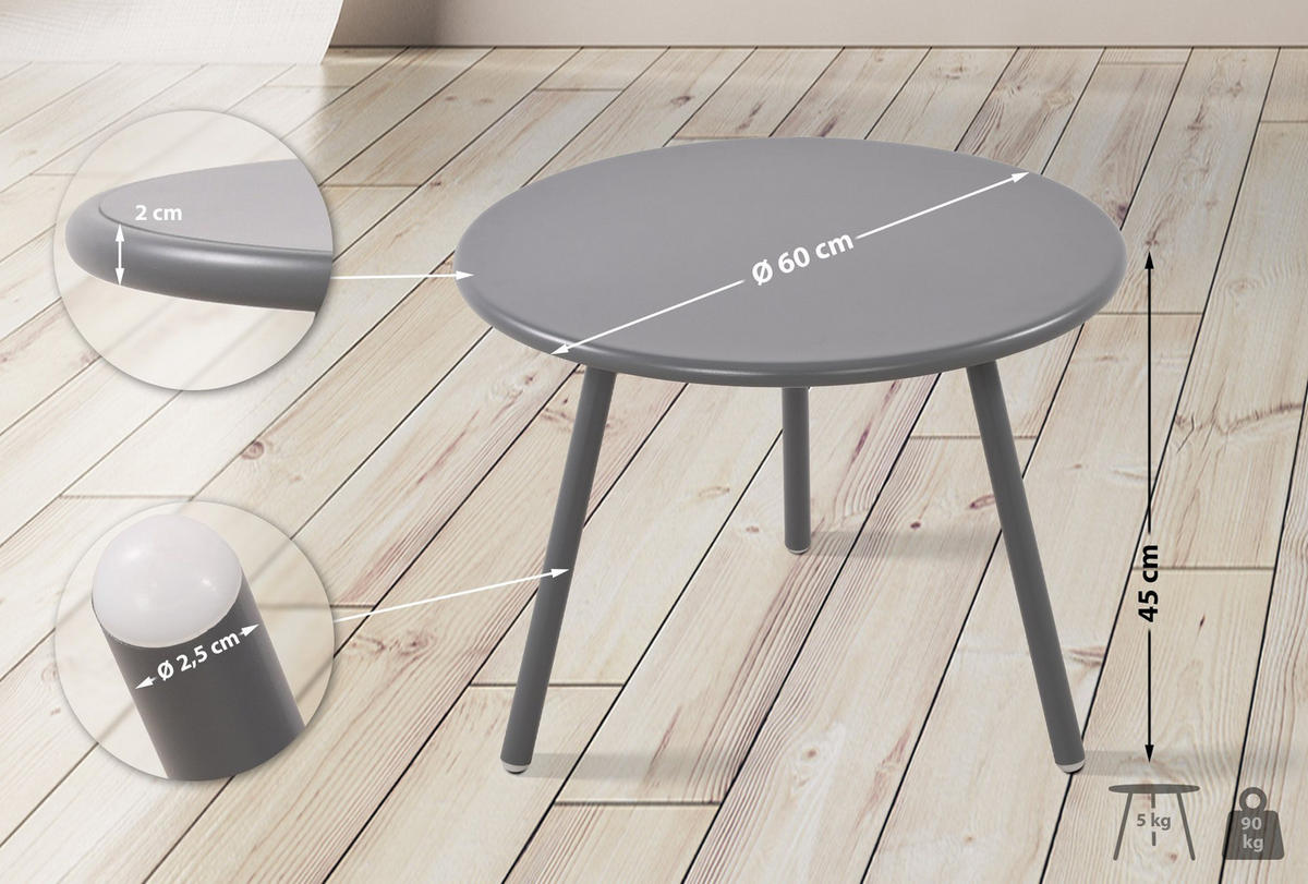 COUCHTISCH rund 60 cm Kunststoff dunkelgrau - Dunkelgrau, Kunststoff/Metall (60/60/45cm) - CLP